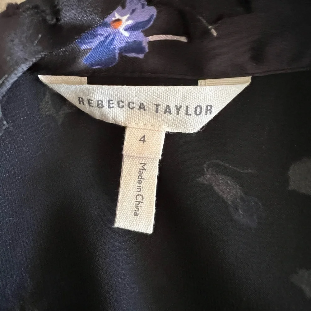 Rebecca Taylor Satin Burnout Scarf Neck Top - Violet Floral Size 4 - Picture 12 of 14